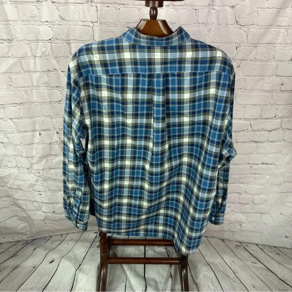 Lands' end button down no iron twill shirt blue gold plaid XXL 2X - Picture 2 of 5